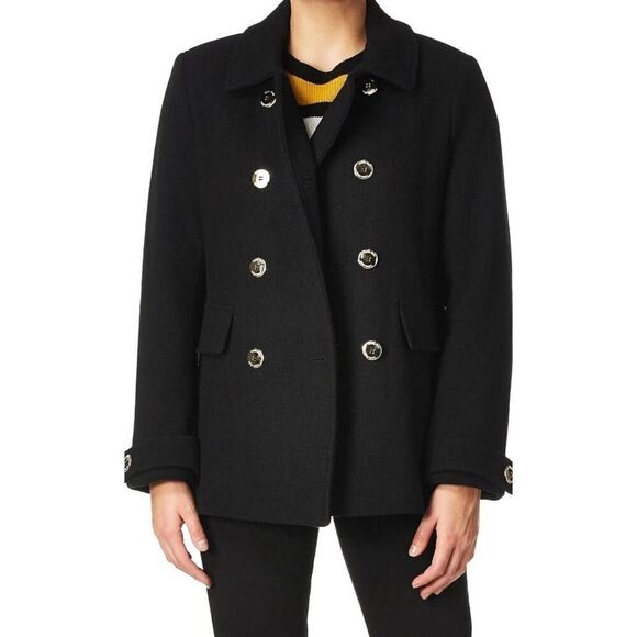 Calvin Klein Double Breasted Pea Coat Black Wool Blend XS - Picture 1 of 14